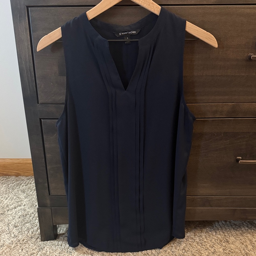 41 Hawthorn Navy Sleeveless Pintuck V-Neck Blouse